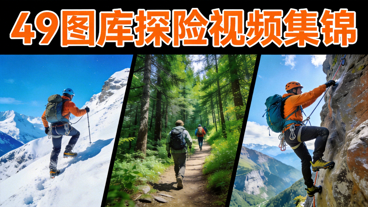 49图库探险视频集锦封面 - 包含登山、徒步、攀岩等精彩片段